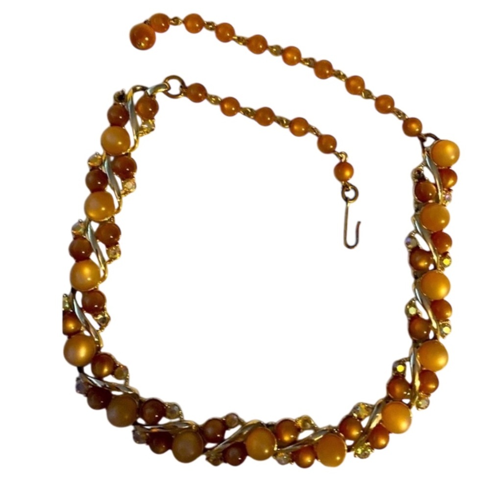 STAR Necklace, Vintage, 50s,60s, Brown, Moonstones, AB, Rhinstone, 18” length